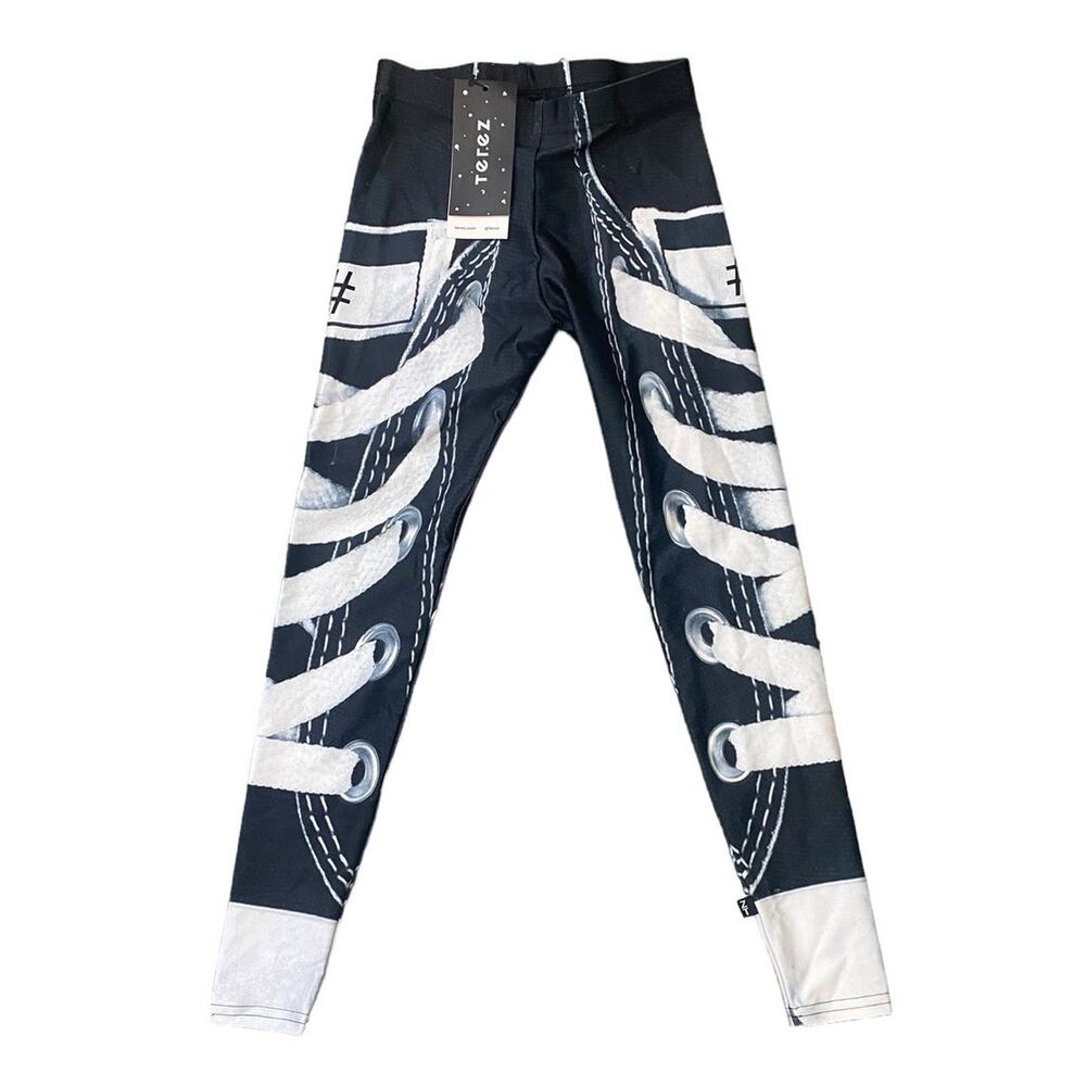 Zara Terez Girl's Black and White Lace Up Look Leggings, Size Medium, NEW